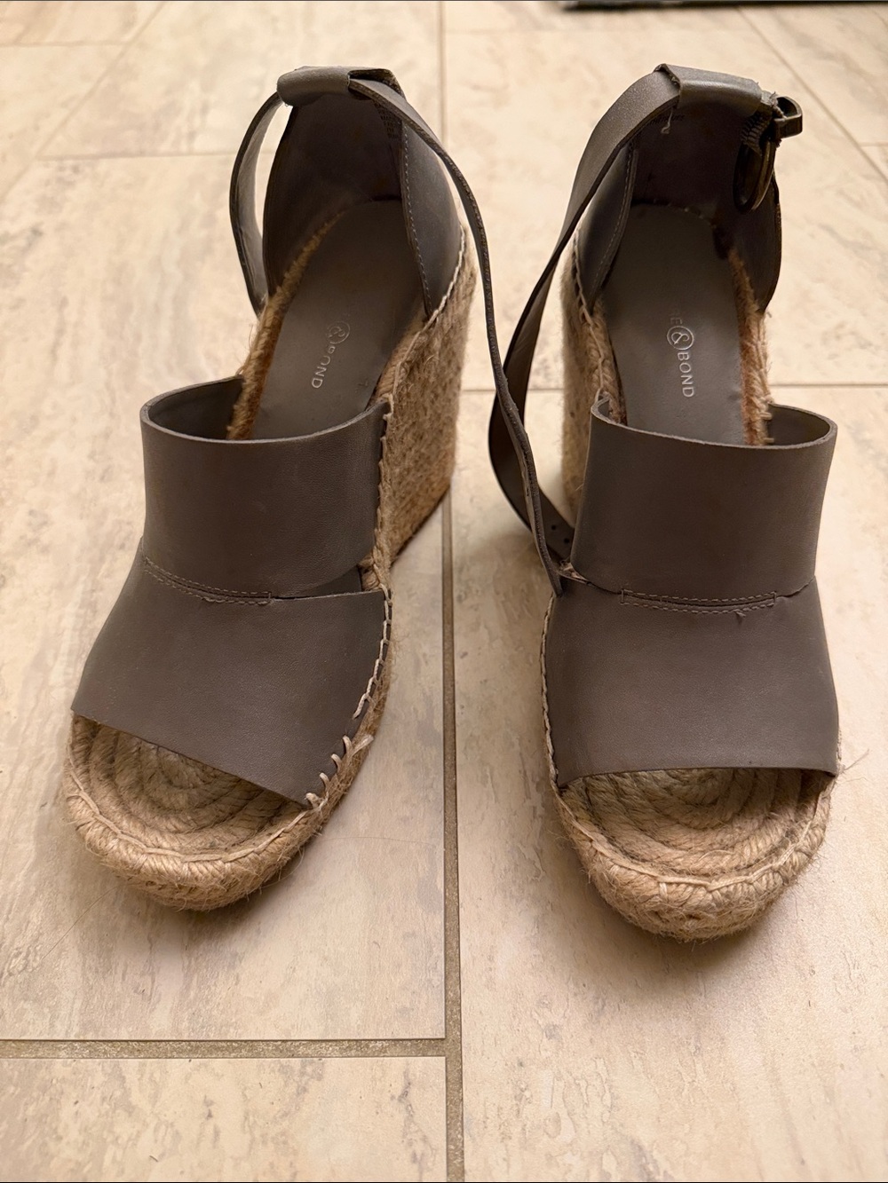 Treasure & Bond Grey Leather Espadrille Wedge Sandals